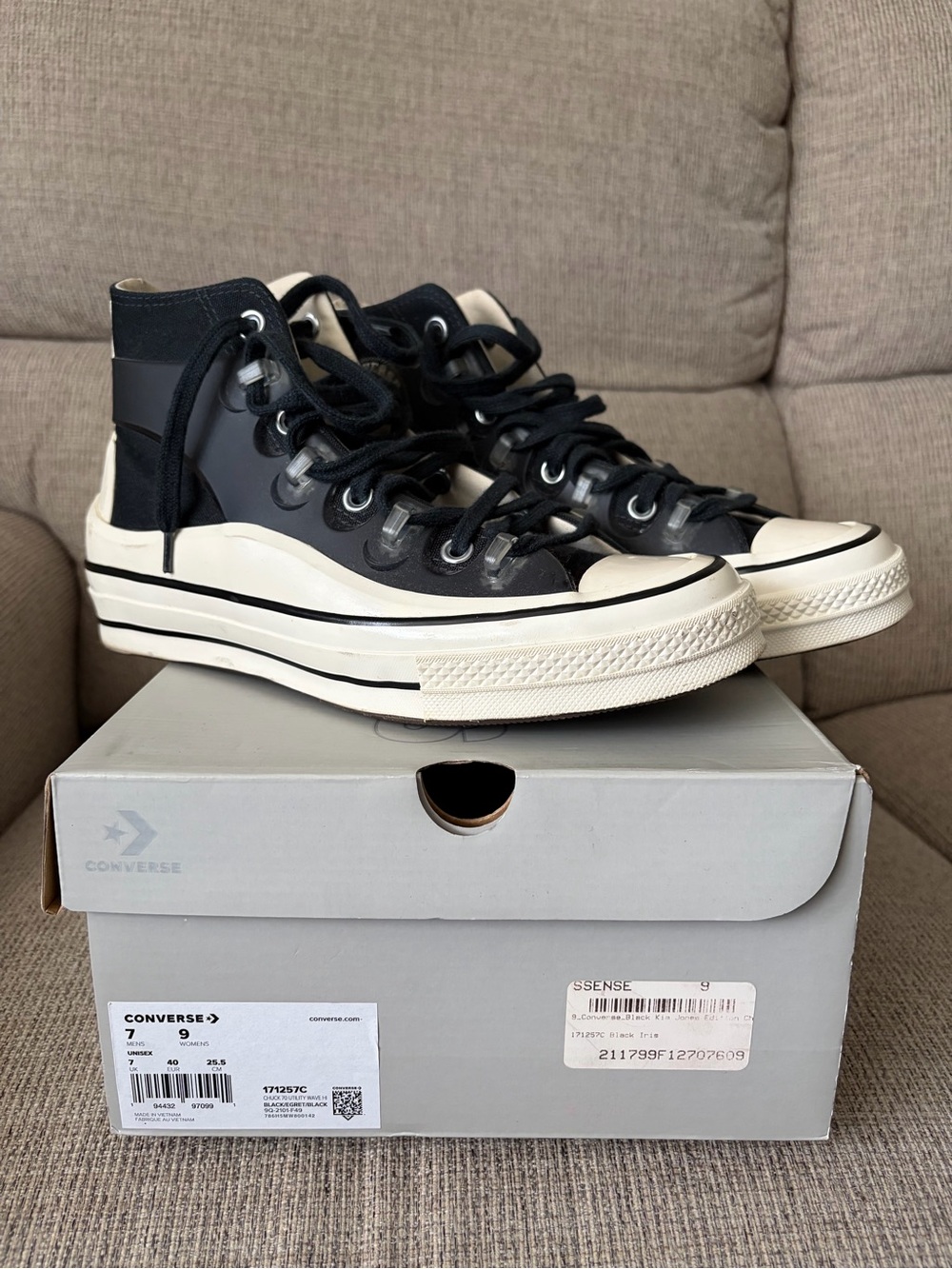 Converse Kim Jones Black and Cream High-Top Platform Sneakers